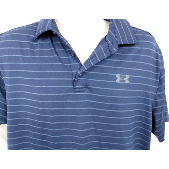 Under Amour The Playoff Polo Shirt Blue Striped Short Sleeve Men's Size Large - Picture 2 of 4